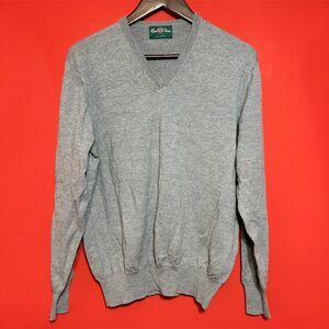 Alan Paine Men's L Gray V-Neck Merino Wool Sweater Pullover‎